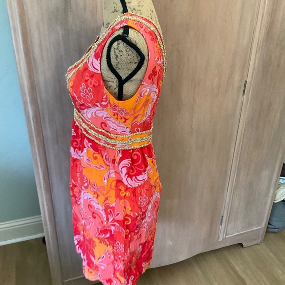 MUSE Boston Proper Mod Y2K pucci inspired retro floral silk Lotus dress coral 6 - Picture 11 of 15